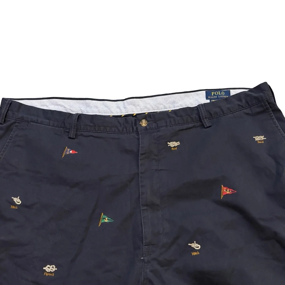 Polo Ralph Lauren Mens 46 Navy Blue Nautical Knot Embroidered Chino Shorts